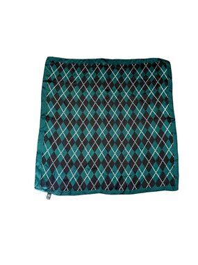 Free People Women's Square Scarf Argyle Pattern Satin Head Wrap Green Black NEW